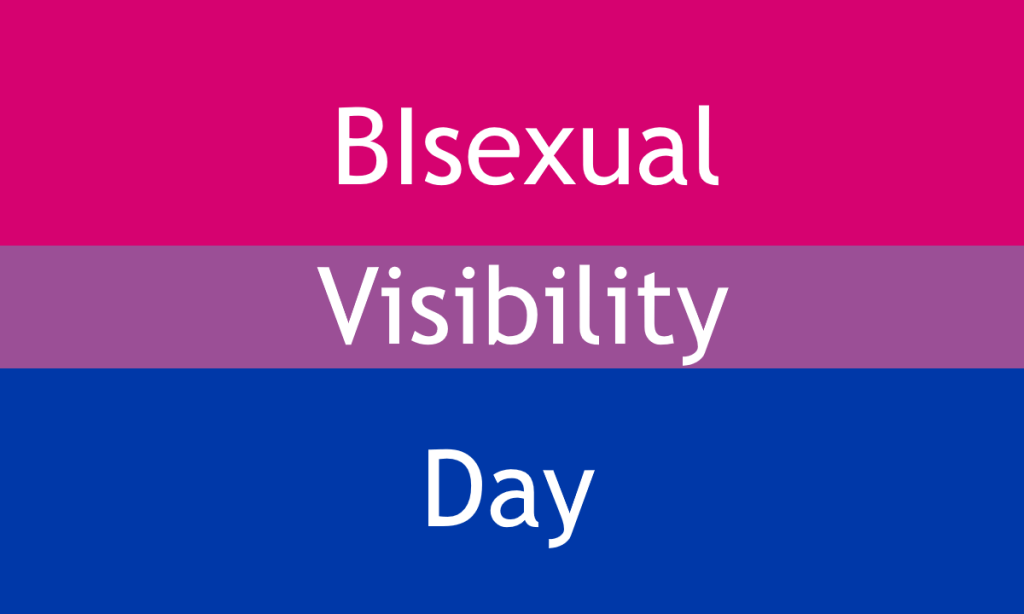 The bisexual pride flag with the words Biseual Visibility day one for each stripe fo the flag